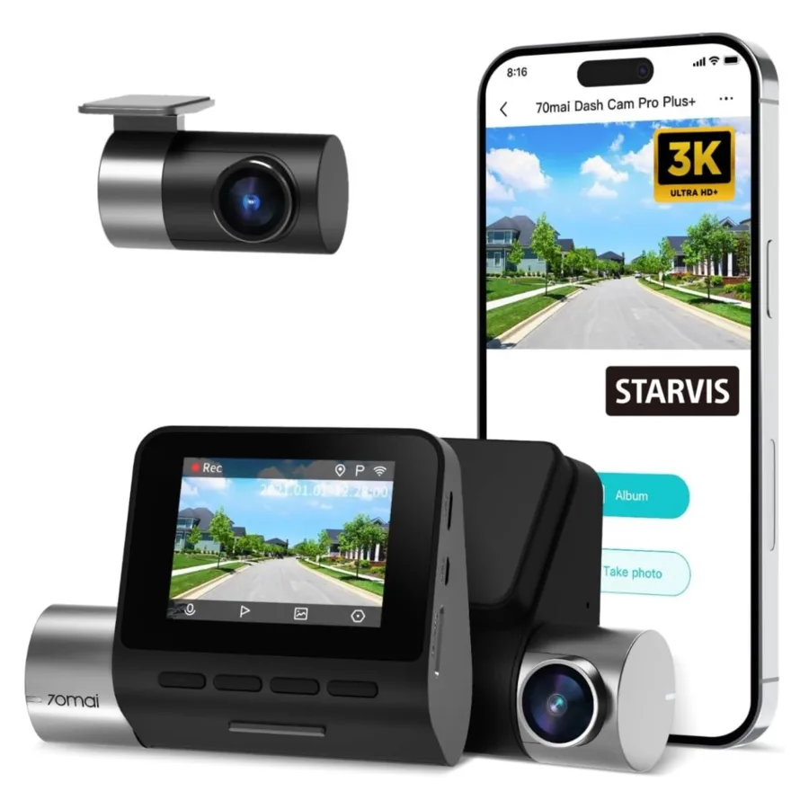 70mai Pro Plus A500S dual channel dash cam with rear camera and mobile app preview
