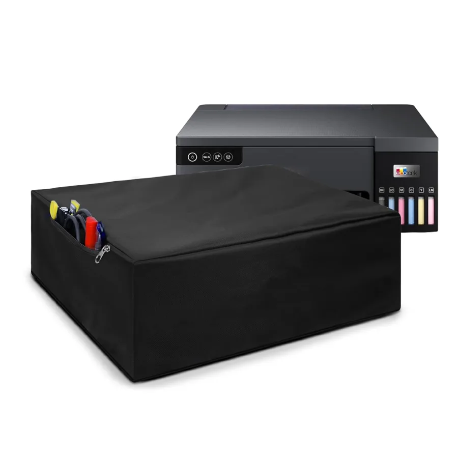 Black ALIFIYA dust proof printer cover in front of an Epson L8050 printer