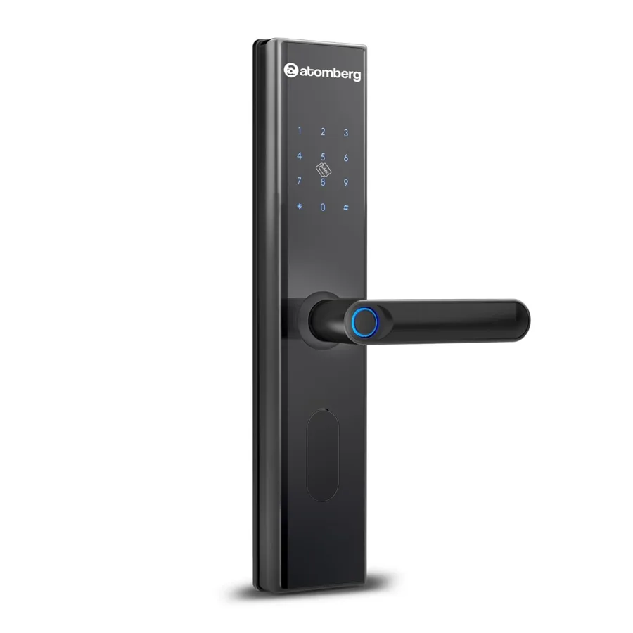Atomberg SL 1 black smart door lock with keypad and fingerprint handle