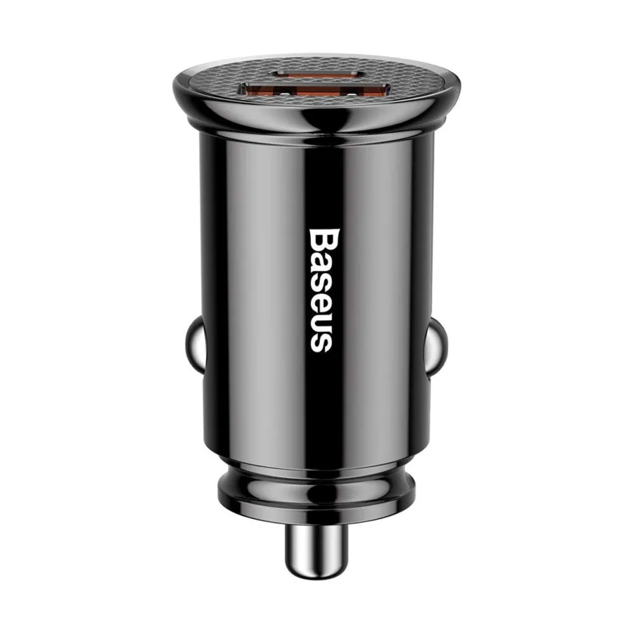 Baseus black car charger with USB and USB-C ports