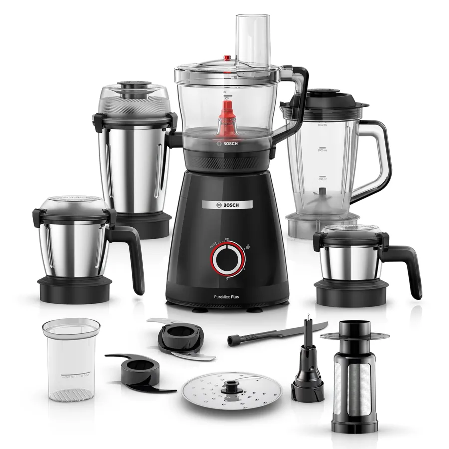 Bosch PureMixx Plus 800W mixer grinder with jars and food processor accessories