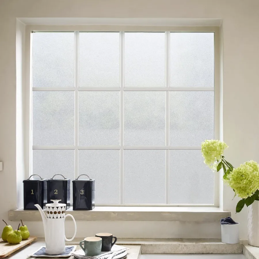 CVANU white frosted privacy window film applied to a window