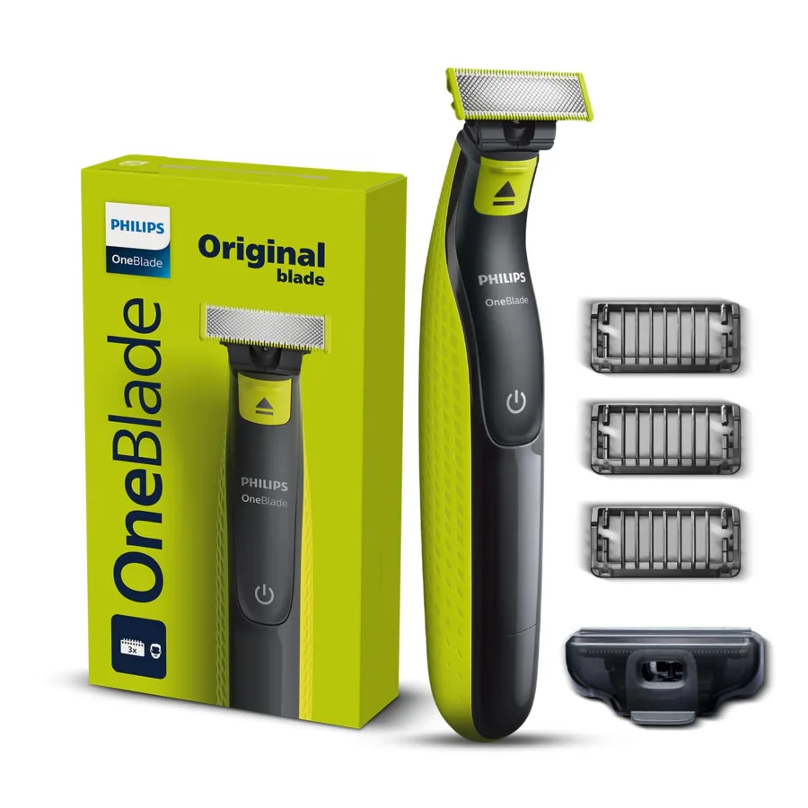 Philips OneBlade trimmer with box combs and protective cap