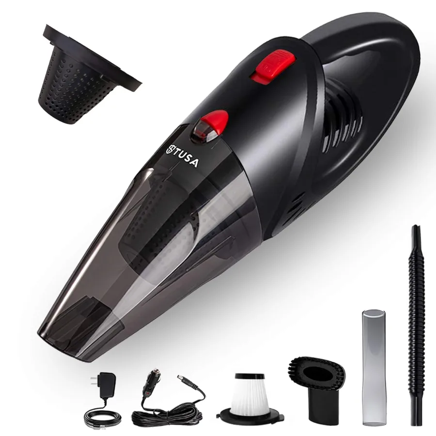 Tusa black cordless vacuum cleaner with car and home accessories