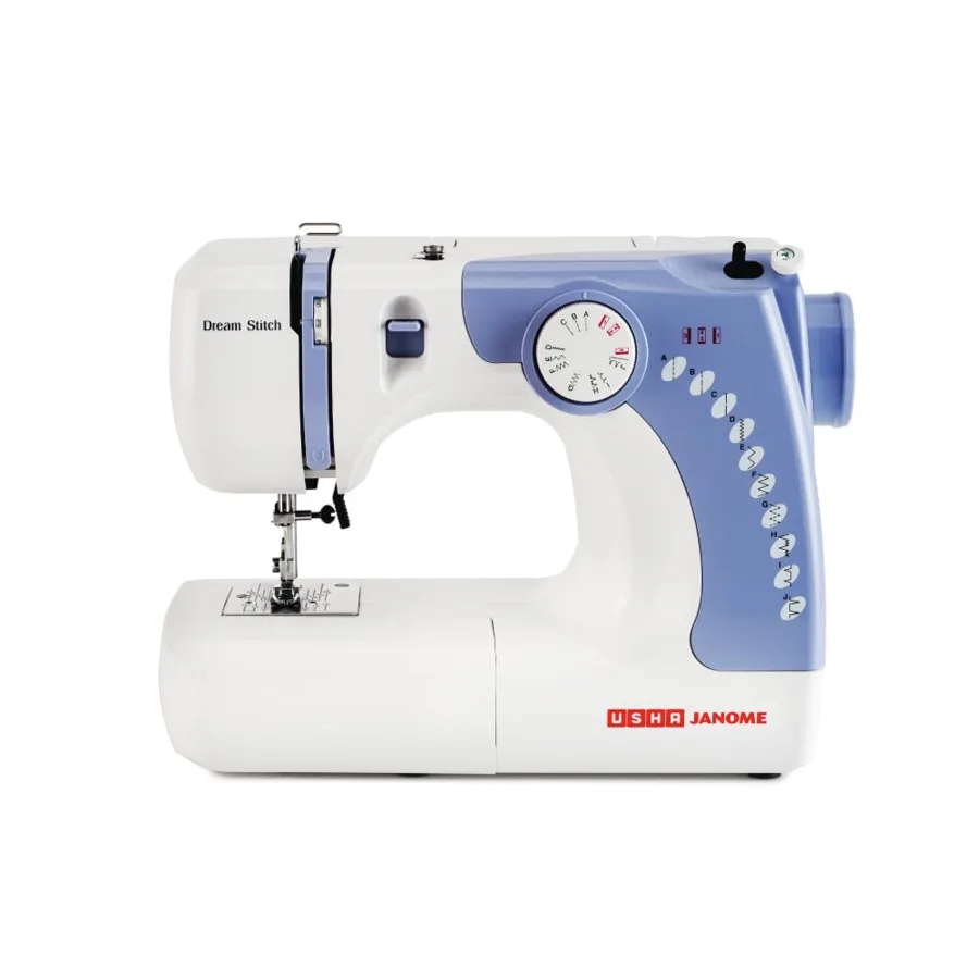 Usha Janome Dream Stitch white and blue automatic zig-zag electric sewing machine